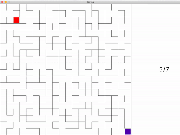 This animation shows a grid maze being solved by a DFS algorithm.